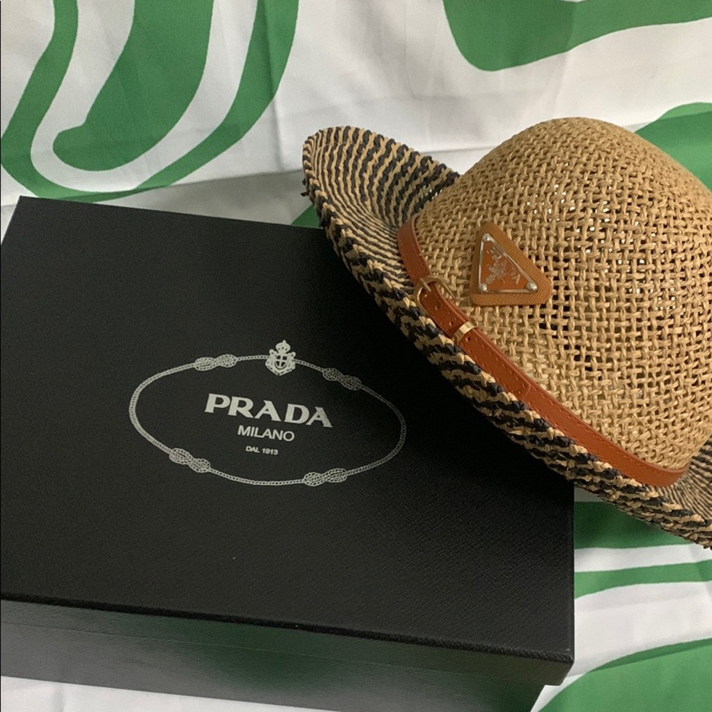 Prada Tan and Black Women's Straw Hat